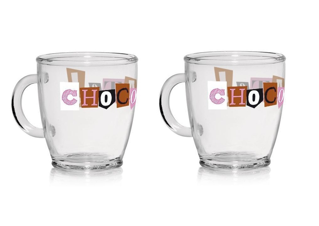 Set 2 Tazze Tazzoni Latte Mug Julius Letters Chocolate in Vetro 380 cc Cerve