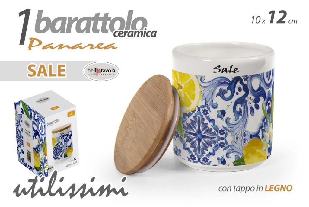 Barattolo da Cucina in Ceramica Panarea con Tappo in Legno Sale 10 x 12 cm  –