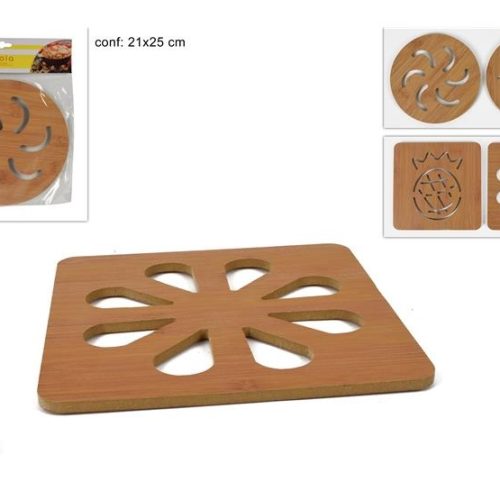 1 Pezzo Sottopentola da Cucina in Legno 19,5 x 19,5 cm Vari Decori - immagine 1